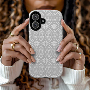 Grijs Fair Isle Kersttrui patroon iPhone 16 Hoesje