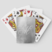 Grijs Fancy Monogram Klein Faux Silver Foil Pokerkaarten (Achterkant)