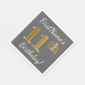 Grijs, Faux Gold 11e verjaardag + Aangepaste naam Servetten (Hoek)