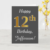 Grijs, Faux Gold 12e verjaardag + Aangepaste naam Kaart (Gele Bloem)