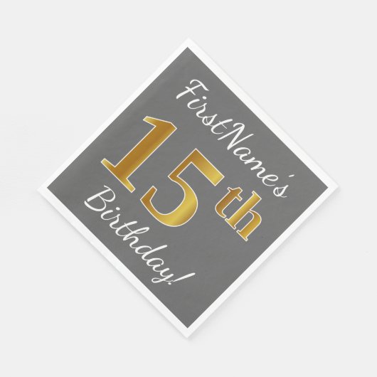 Grijs, Faux Gold 15e verjaardag + aangepaste naam Servetten (Hoek)