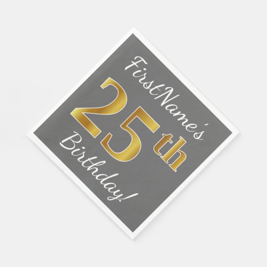 Grijs, Faux Gold 25e verjaardag + aangepaste naam Servet (Hoek)