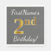 Grijs, Faux Gold 2e verjaardag + Eigen naam Servetten (Voorkant)