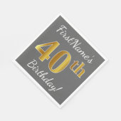 Grijs, Faux Gold 40e verjaardag + Aangepaste naam Servetten (Hoek)