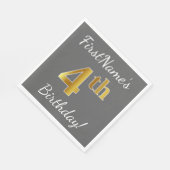 Grijs, Faux Gold 4th Birthday + Eigen naam Servetten (Hoek)