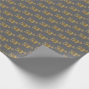 Grijs, Faux Gold 50ste (vijftigste) Evenement Cadeaupapier