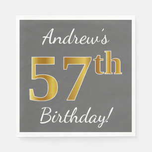 Grijs, Faux Gold 57th Birthday + Eigen naam Servet