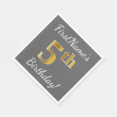 Grijs, Faux Gold 5th Birthday + Eigen naam Servetten (Hoek)