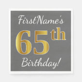 Grijs, Faux Gold 65e verjaardag + aangepaste naam Servetten (Voorkant)