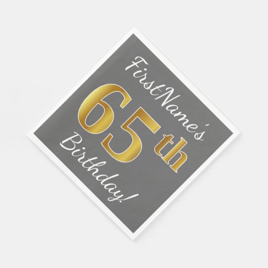 Grijs, Faux Gold 65e verjaardag + aangepaste naam Servetten (Hoek)
