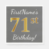 Grijs, Faux Gold 71e verjaardag + Aangepaste naam Servetten (Voorkant)
