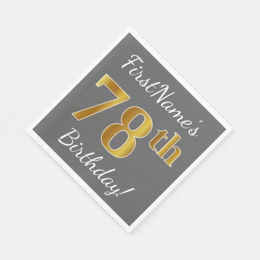 Grijs, Faux Gold 78e verjaardag + Aangepaste naam Servetten (Hoek)