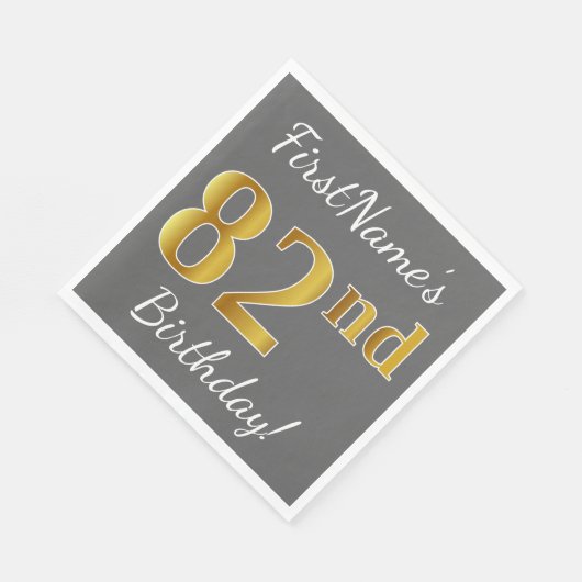 Grijs, Faux Gold 82e verjaardag + aangepaste naam Servetten (Hoek)