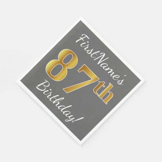 Grijs, Faux Gold 87e verjaardag + aangepaste naam Servetten (Hoek)