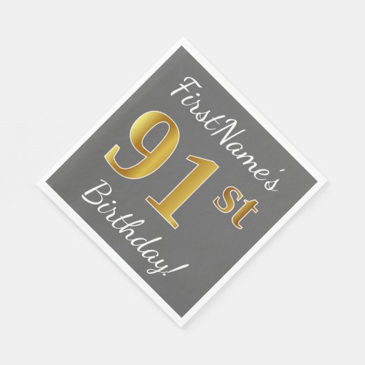 Grijs, Faux Gold 91st verjaardag + Aangepaste naam Servetten (Hoek)