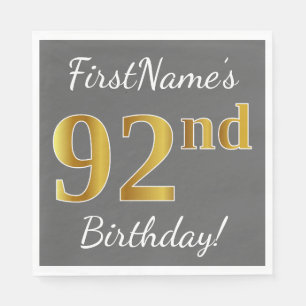 Grijs, Faux Gold 92e verjaardag + Eigen naam Servet