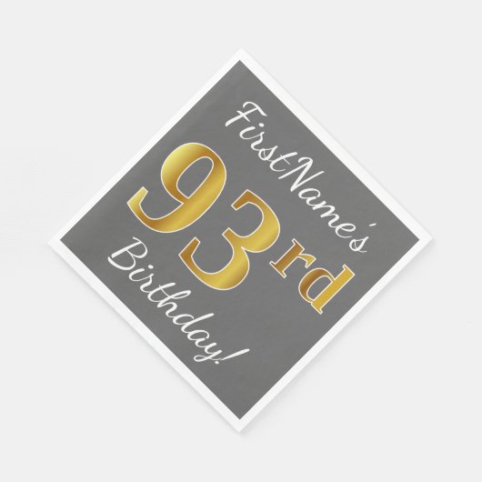 Grijs, Faux Gold 93rd Birthday + Aangepaste naam Servetten (Hoek)