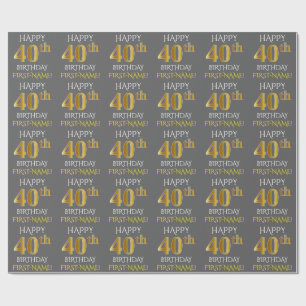 Grijs, Faux Gold "HAPPY 40th BIRTHDAY" Cadeaupapier