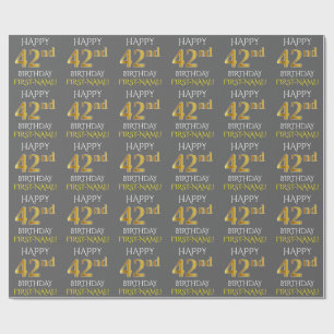 Grijs Faux Gold "HAPPY 42nd BIRTHDAY" Cadeaupapier