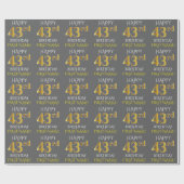 Grijs Faux Gold "HAPPY 43rd BIRTHDAY" Cadeaupapier (Vlak)