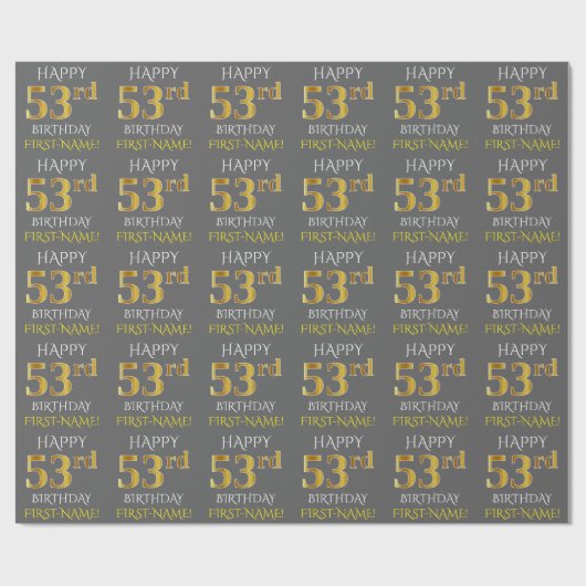 Grijs Faux Gold "HAPPY 53rd BIRTHDAY" Cadeaupapier (Vlak)