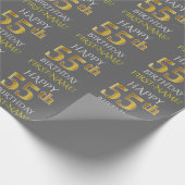Grijs, Faux Gold "HAPPY 55th BIRTHDAY" Cadeaupapier (Hoek)