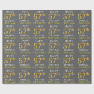 Grijs Faux Gold "HAPPY 57th BIRTHDAY" Cadeaupapier