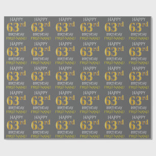 Grijs, Faux Gold "HAPPY 63rd BIRTHDAY" Cadeaupapier