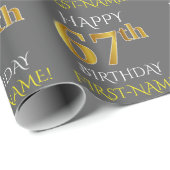 Grijs, Faux Gold "HAPPY 67th BIRTHDAY" Cadeaupapier (Rol Hoek)