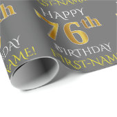 Grijs, Faux Gold "HAPPY 76th BIRTHDAY" Cadeaupapier (Rol Hoek)