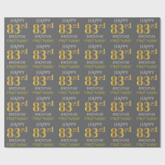 Grijs, Faux Gold "HAPPY 83rd BIRTHDAY" Cadeaupapier (Vlak)