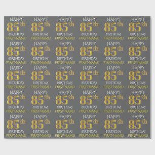 Grijs, Faux Gold "HAPPY 85th BIRTHDAY" Cadeaupapier