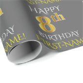 Grijs Faux Gold "HAPPY 8th BIRTHDAY" Cadeaupapier (Rol Hoek)