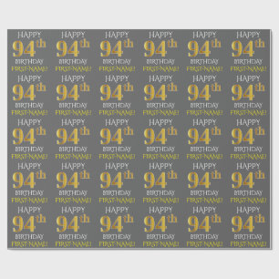 Grijs, Faux Gold "HAPPY 94th BIRTHDAY" Cadeaupapier
