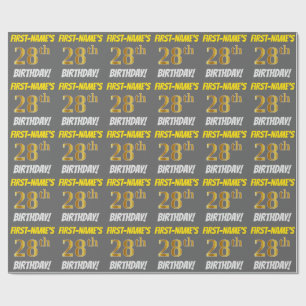 Grijs, Faux/Imitatie Goud, "28e VERJAARDAG" Cadeaupapier