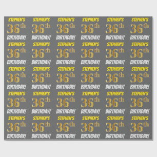 Grijs, Faux/Imitatie Goud, "36e VERJAARDAG" Cadeaupapier