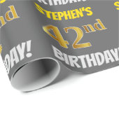 Grijs, Faux/Imitatie Goud, "42e VERJAARDAG" Cadeaupapier (Rol Hoek)