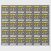 Grijs, Faux/Imitation Gold, "41st BIRTHDAY" Cadeaupapier (Vlak)