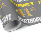Grijs, Faux/Imitation Gold, "41st BIRTHDAY" Cadeaupapier (Rol Hoek)