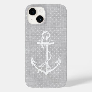 Grijs Faux Linnen Anker Case-Mate iPhone 14 Hoesje