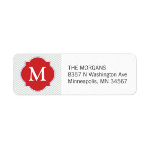 Grijs & Firebrick 3 Modern Chevron Custom Monogram Etiket