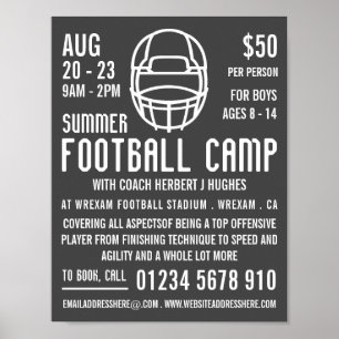 Grijs Footballs helm, Football Camp Adverteren Poster