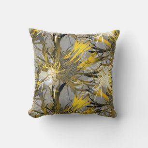 Grijs & Geel Artistiek Abstract Bloemmotief Kussen