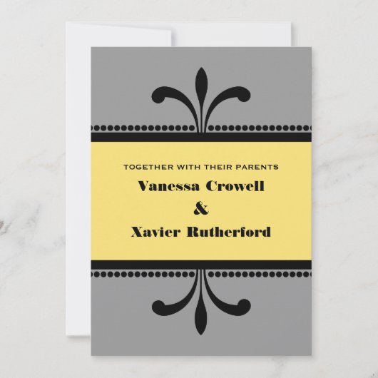 Grijs/Geel Fancy Kunst Deco Wedding Invite Kaart (Voorkant)