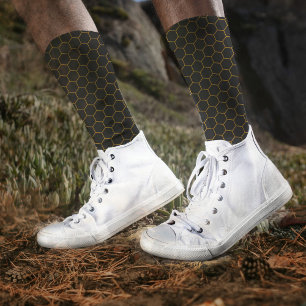Grijs Geel Honingraat Zeshoekig Patroon Trendy Chi Sokken