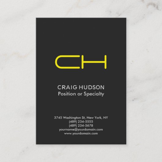 Grijs Geel Monogram Professional Visitekaartje (Voorkant)