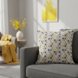 Grijs Geel Neutraal Modern Geometrisch Hex Kussen