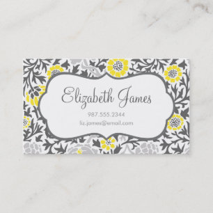 Grijs & Geel Retro Floral Damask Visitekaartje
