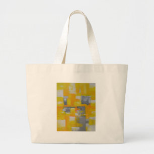 grijs geel wit abstract kunstschilderij grote tote bag