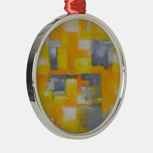 grijs geel wit abstract kunstschilderij metalen ornament (Rechts)